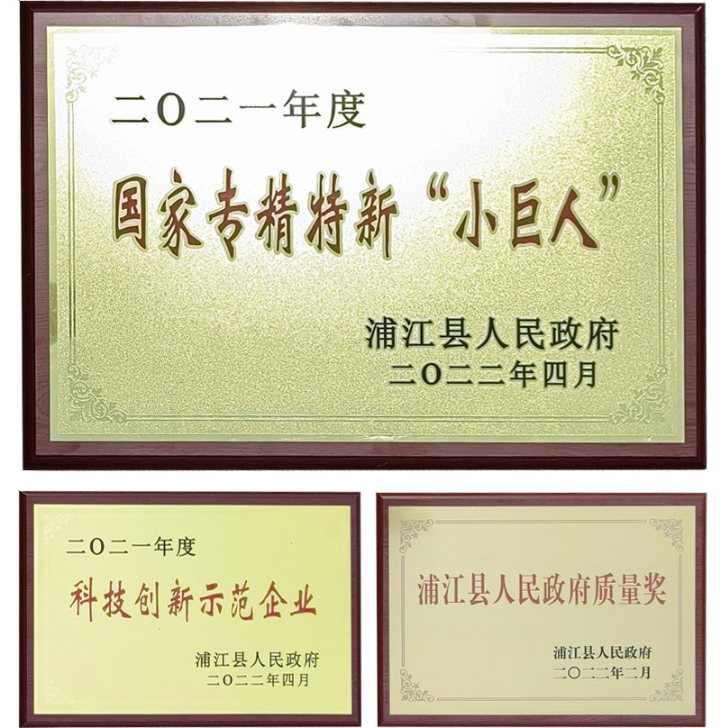 科技（jì）創新（xīn）示範企業、浦江縣人民（mín）政府質量獎和國家專精特新“小巨人”